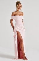 Zelda | Women's Ruched Bodice Side Draped Maxi Autumn Festive Party Dress