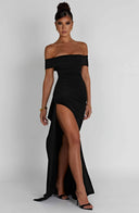 Zelda | Women's Ruched Bodice Side Draped Maxi Autumn Festive Party Dress