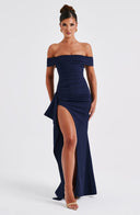 Zelda | Women's Ruched Bodice Side Draped Maxi Autumn Festive Party Dress