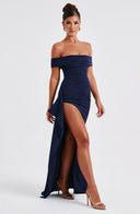 Zelda | Women's Ruched Bodice Side Draped Maxi Autumn Festive Party Dress