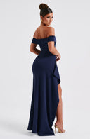 Zelda | Women's Ruched Bodice Side Draped Maxi Autumn Festive Party Dress
