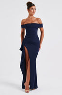 Zelda | Women's Ruched Bodice Side Draped Maxi Autumn Festive Party Dress