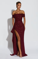 Zelda | Women's Ruched Bodice Side Draped Maxi Autumn Festive Party Dress