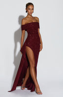 Zelda | Women's Ruched Bodice Side Draped Maxi Autumn Festive Party Dress