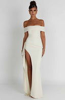 Zelda | Women's Ruched Bodice Side Draped Maxi Autumn Festive Party Dress