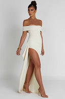 Zelda | Women's Ruched Bodice Side Draped Maxi Autumn Festive Party Dress