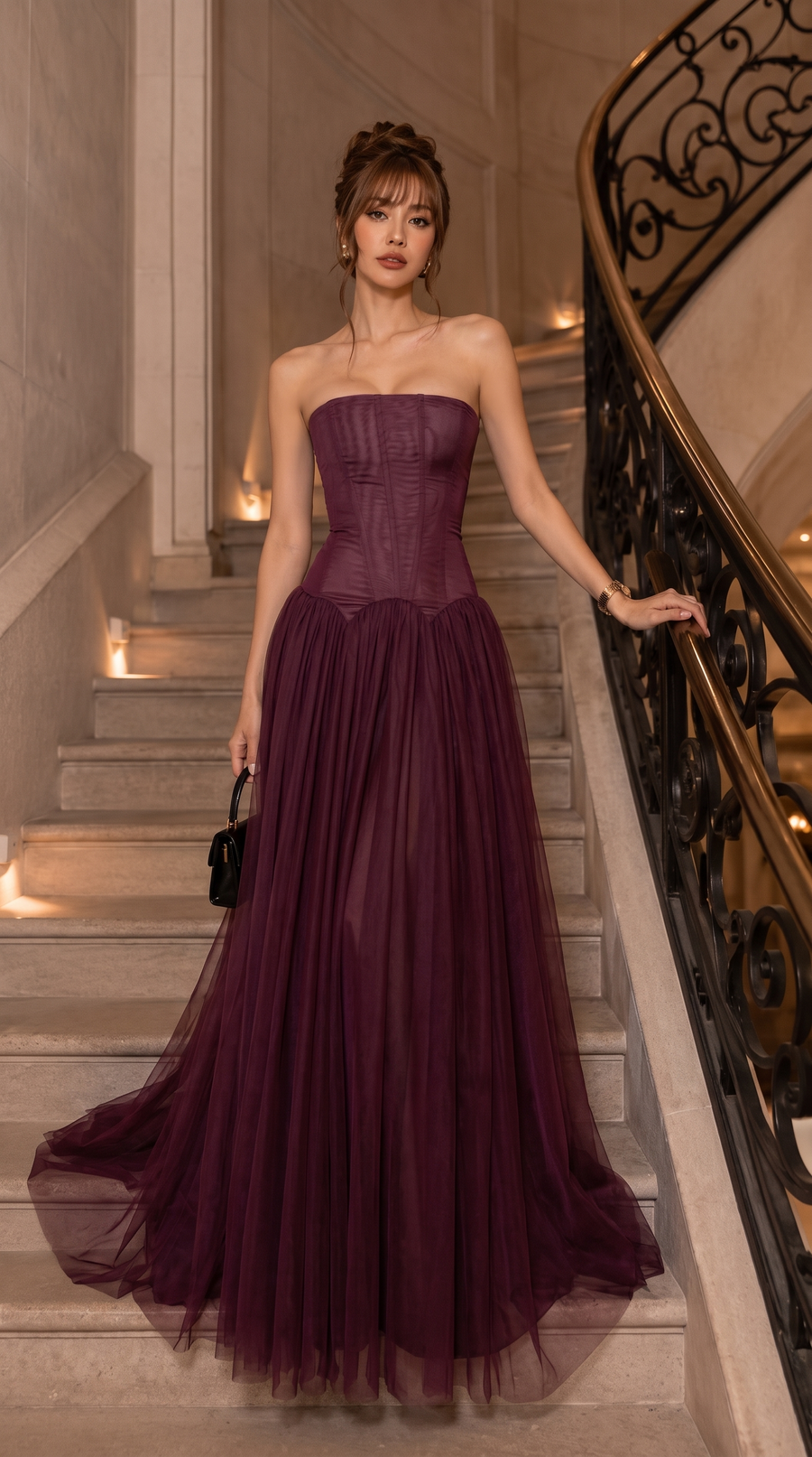 Zephyr | Women's Layered Strapless Corset Maxi Autumn Wedding Guest Dress