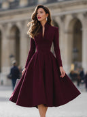 Zinnia | Women's Long Sleeve Fitted Waist Swing Midi Dress