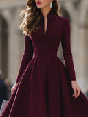 Zinnia | Women's Long Sleeve Fitted Waist Swing Midi Dress