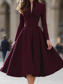Zinnia | Women's Long Sleeve Fitted Waist Swing Midi Dress