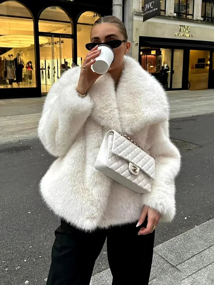 Zosia | Women's Oversized Shawl Collar Long Sleeve Open Front Plush Winter Coat