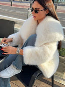 Zosia | Women's Oversized Shawl Collar Long Sleeve Open Front Plush Winter Coat