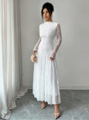 Zuleika | Women's Mock Neck Sheer Long Sleeve Flared Hem Floral Lace Maxi Dress