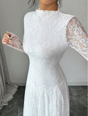 Zuleika | Women's Mock Neck Sheer Long Sleeve Flared Hem Floral Lace Maxi Dress