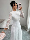 Zuleika | Women's Mock Neck Sheer Long Sleeve Flared Hem Floral Lace Maxi Dress