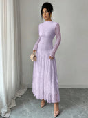Zuleika | Women's Mock Neck Sheer Long Sleeve Flared Hem Floral Lace Maxi Dress
