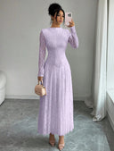 Zuleika | Women's Mock Neck Sheer Long Sleeve Flared Hem Floral Lace Maxi Dress