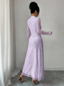Zuleika | Women's Mock Neck Sheer Long Sleeve Flared Hem Floral Lace Maxi Dress