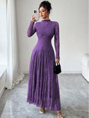 Zuleika | Women's Mock Neck Sheer Long Sleeve Flared Hem Floral Lace Maxi Dress