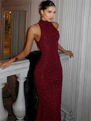 Mae | Women's Sleeveless Halter Neck Sequin Maxi Party Dress