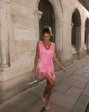 Celine | Women's Glitter Fringes Mini Dress