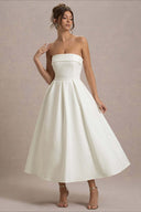 Mikayla | Women's Foldover Neck Strapless Pleated Midi Evening Party Dress