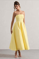 Mikayla | Women's Foldover Neck Strapless Pleated Midi Evening Party Dress