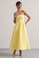 Mikayla | Women's Foldover Neck Strapless Pleated Midi Evening Party Dress