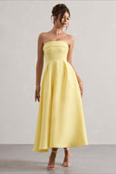 Mikayla | Women's Foldover Neck Strapless Pleated Midi Evening Party Dress
