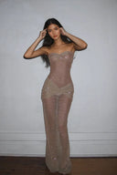 Gigi | Women's Strapless Glitter Mesh Maxi Dress