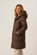 Cece | Women's Hooded Zip Front Side Pockets Long Quilted Puffer Jacket